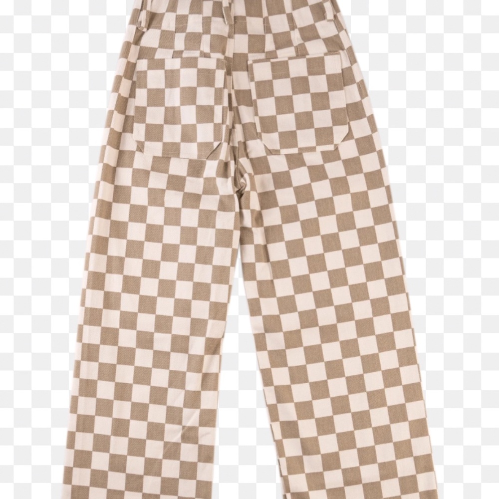 High straight leg white and tan checkered jeans